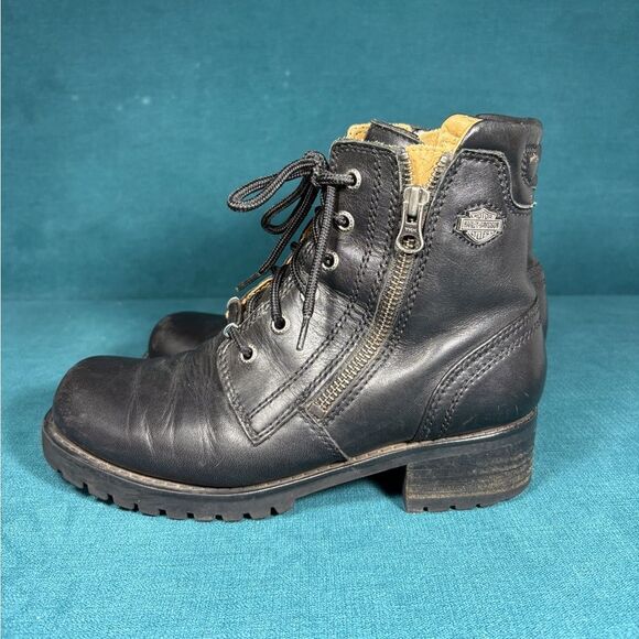 Harley-Davidson Shoes - Harley-Davidson Women’s Leather Motorcycle Boots Black Size 7.5 Side Zip Biker R